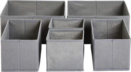 Cloth Drawer Storage Organizer Boxes, Set of 6, Gray