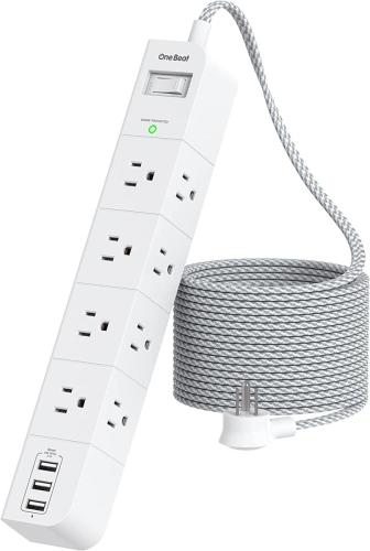 10 ft Extension Cord, Power Strip Surge Protector - 8 Widely AC Outlets 3 USB